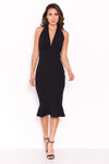 Black Backless Fishtail Midi Dress