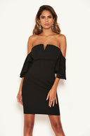 Black Bardot Notch Front Dress