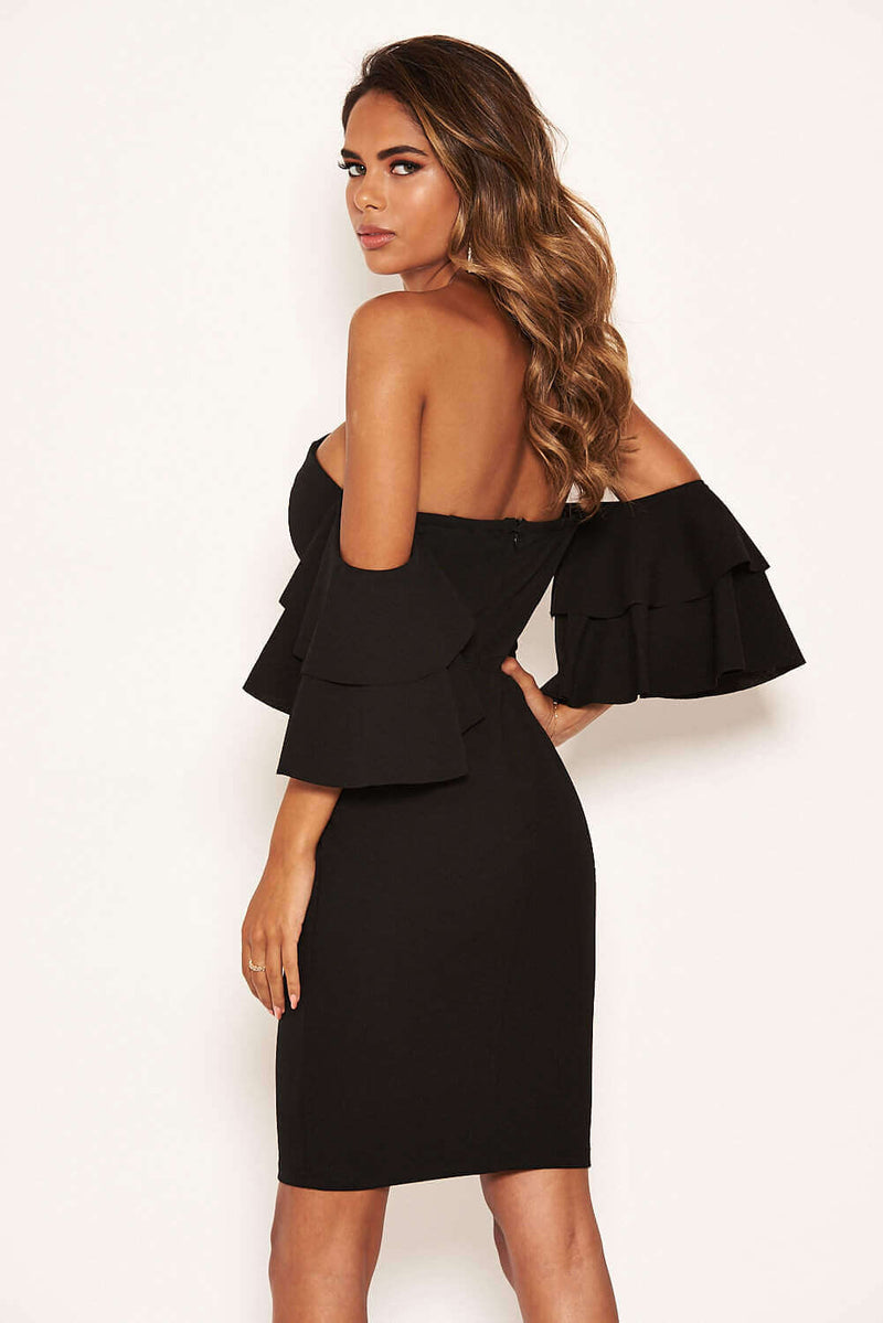 Black Bardot Notch Front Dress