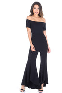 Black Bardot Jumpsuit With Flared Leg