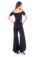 Black Bardot Jumpsuit With Flared Leg