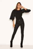 Black Batwing Puff Sleeve Bodysuit