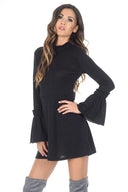 Black Bell Sleeve Frill Dress