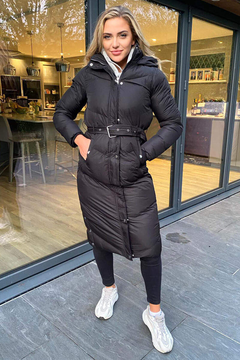 Black Belted Long Puffer Coat – AX Paris