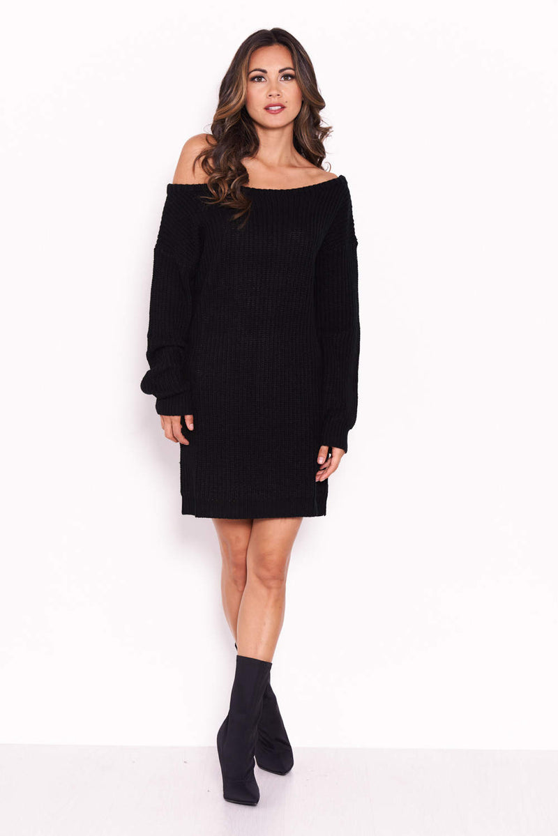 Black Boatneck Longline Jumper