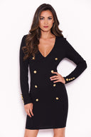 Black Bodycon Button Front Dress