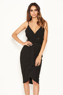 Black Button Front Detail Bodycon Midi Dress