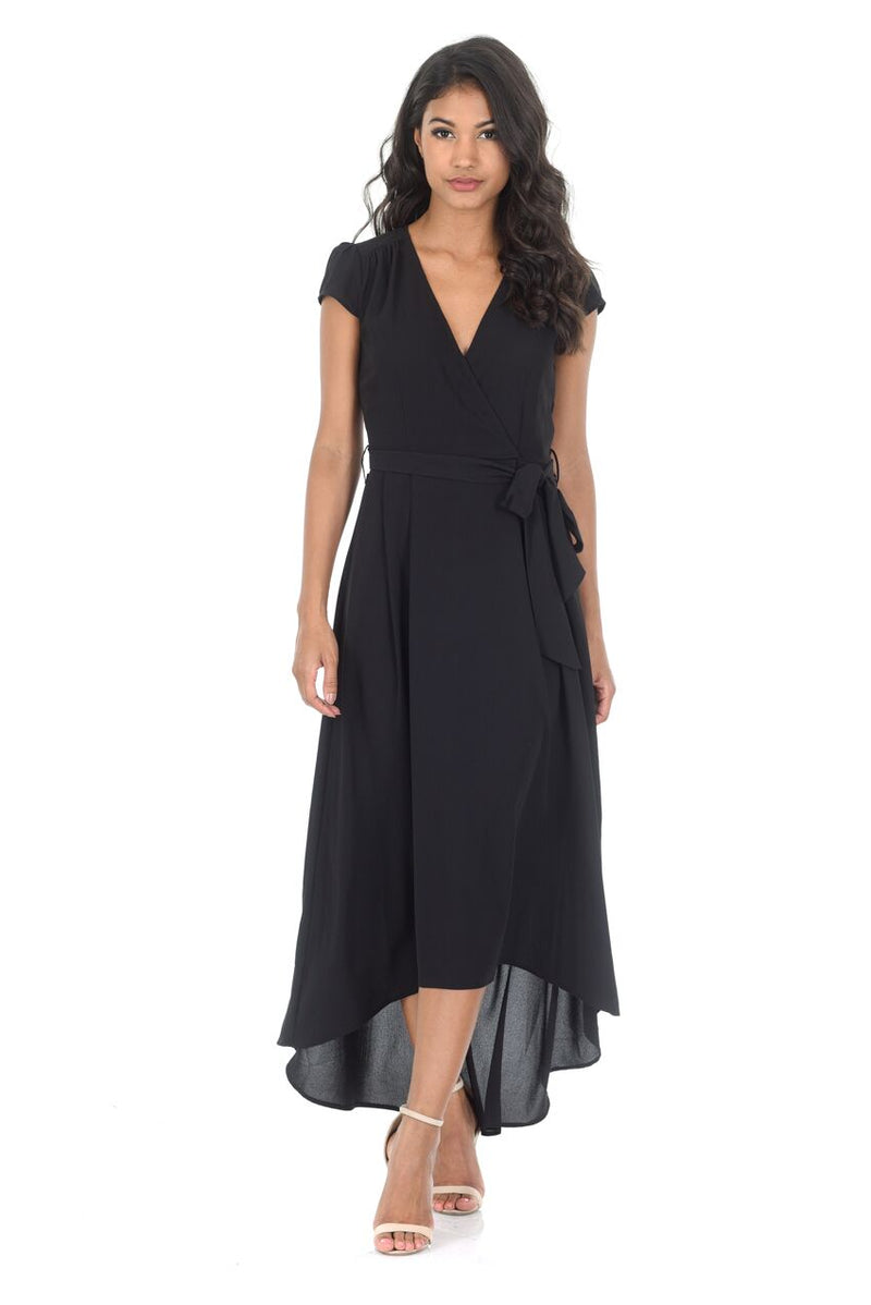 Black Capped Sleeve Waterfall Dress AX Paris Black Capped Sleeve Waterfall Dress AX Paris