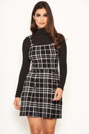 Black Check Button Front Detail Skater Dress