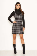 Black Check Button Front Detail Skater Dress