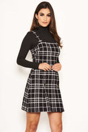 Black Check Button Front Detail Skater Dress