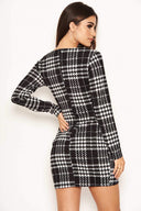 Black Check Wrap Bodycon Dress