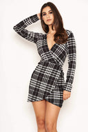 Black Check Wrap Bodycon Dress