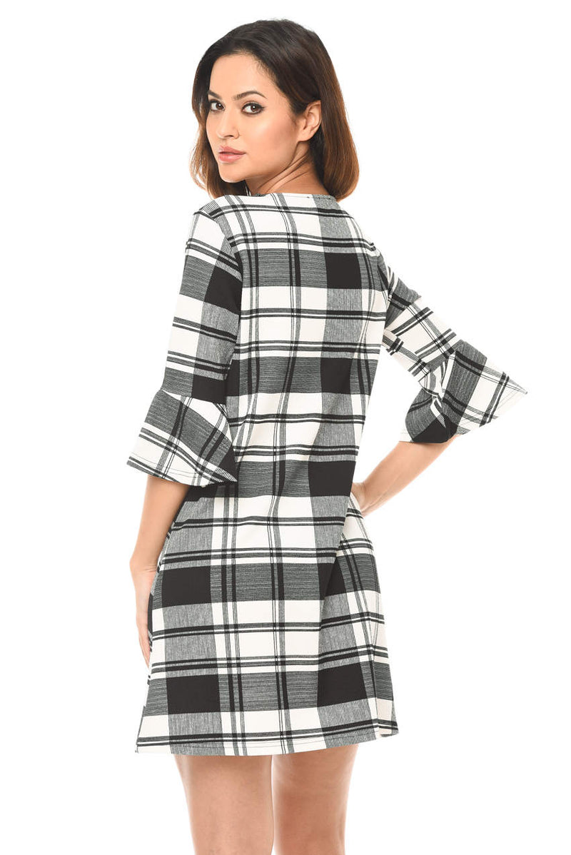 Black Checked A Line Dress With Frill Detail AX Paris