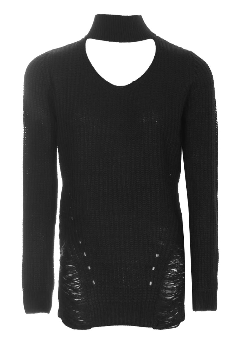 Black Choker Ladder Cable Knit Jumper AX Paris