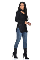 Black Choker Ladder Cable Knit Jumper