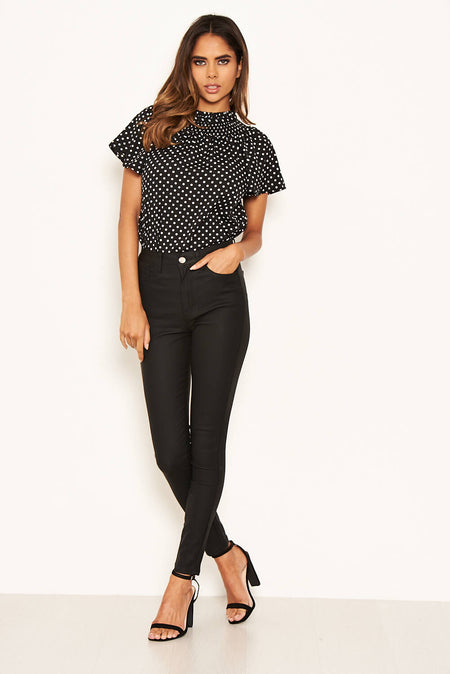 Black Coated Leather Look Jeans