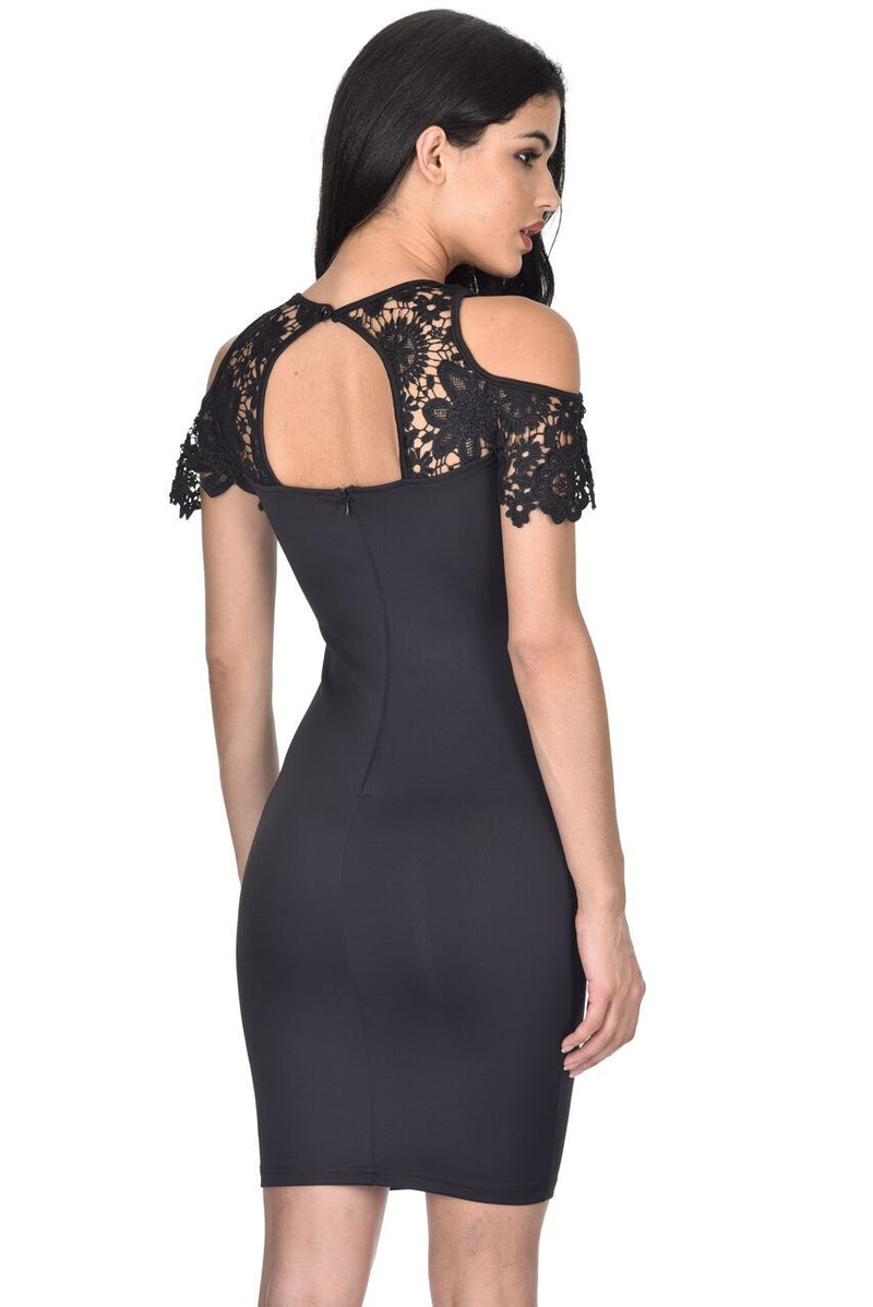 black off the shoulder crochet dress Off Shoulder Crochet Panel Dress In BLACK