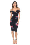 Black Cold Shoulder Floral Bodycon Midi Dress