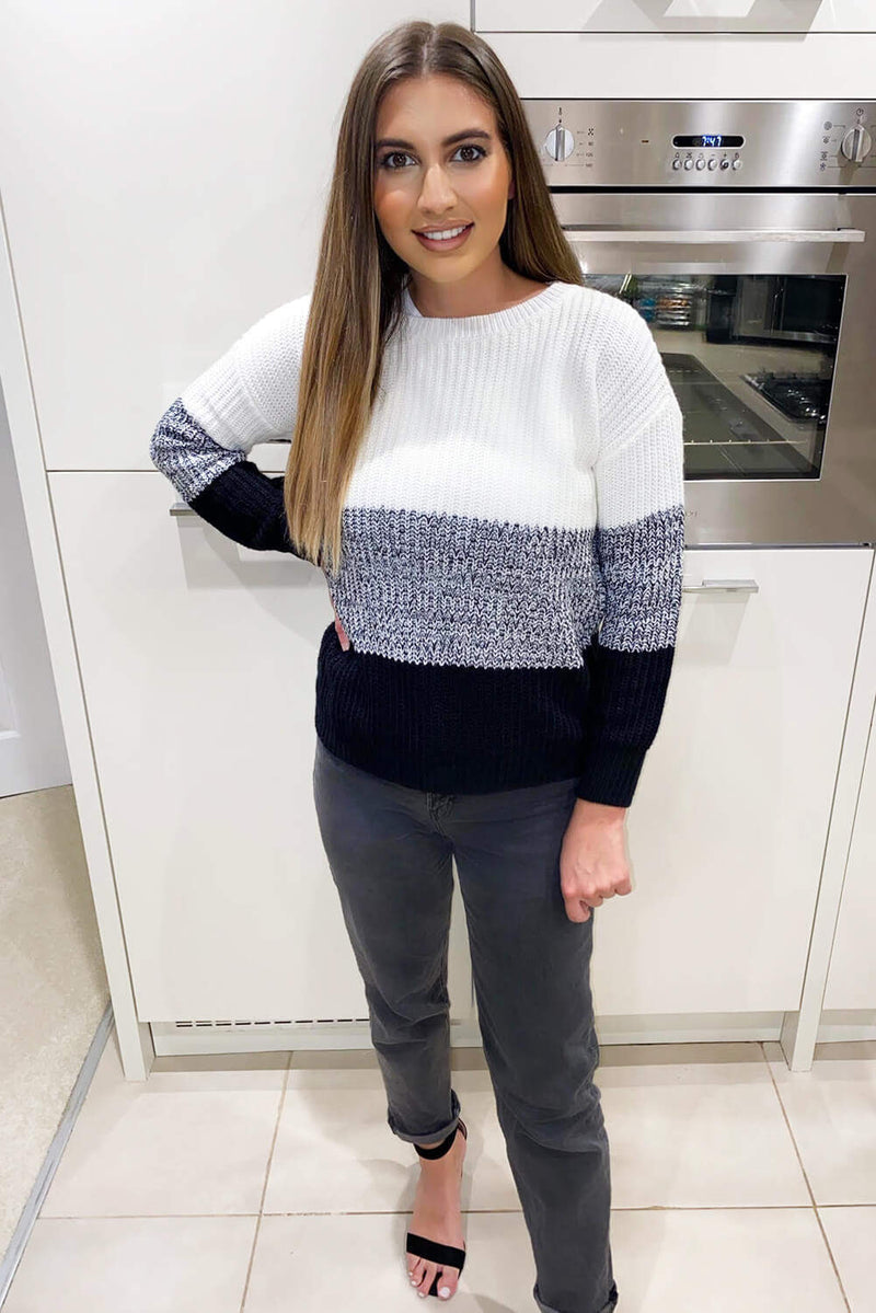 Black Colour Block Knitted Jumper AX Paris