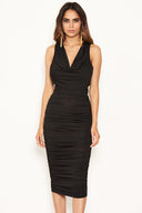 Black Cowl Neck Ruched Side Bodycon Midi Dress