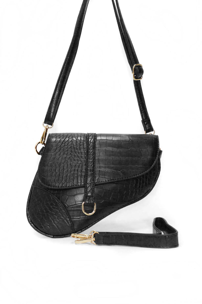 Black Croc Detail Saddle Bag
