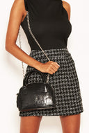 Black Croc Mini Bag With Silver Chain Strap