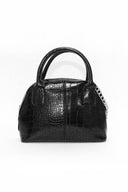 Black Croc Mini Bag With Silver Chain Strap