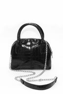 Black Croc Mini Bag With Silver Chain Strap