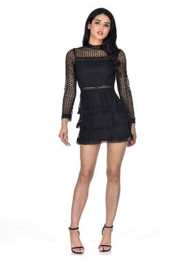 Black Crochet Long Sleeved Dress