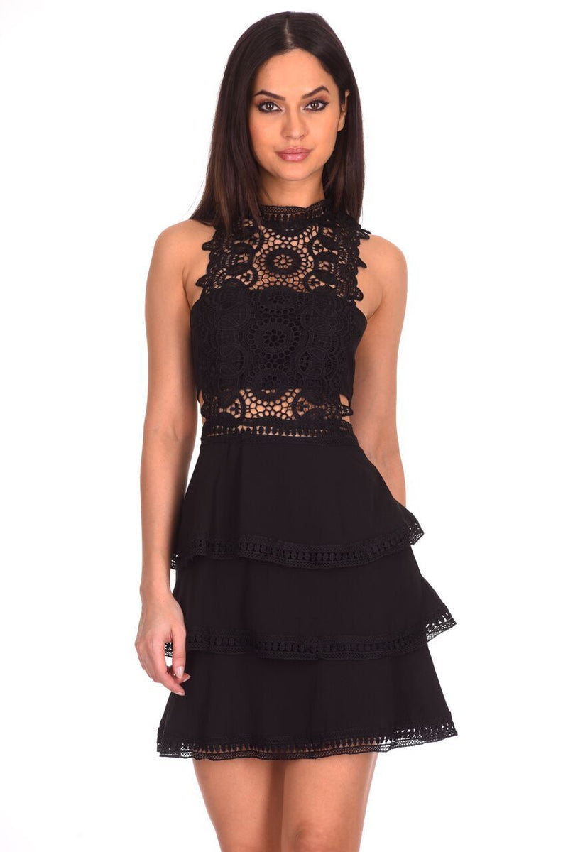black crochet skater dress Floral Crochet Skater Dress Black