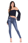 Navy Crop Flare Sleeve Top