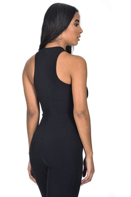 Black Cross Over Halter Neck Jumpsuit