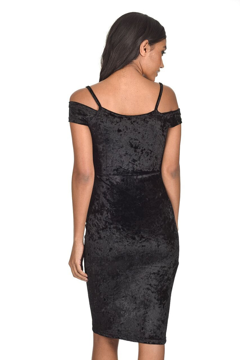 Black Crushed Velvet Wrap Dress