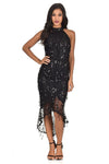 Black Cut In Dipped Hem Sequin Dress
