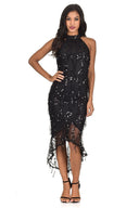 Black Cut In Dipped Hem Sequin Dress