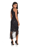 Black Cut In Dipped Hem Sequin Dress