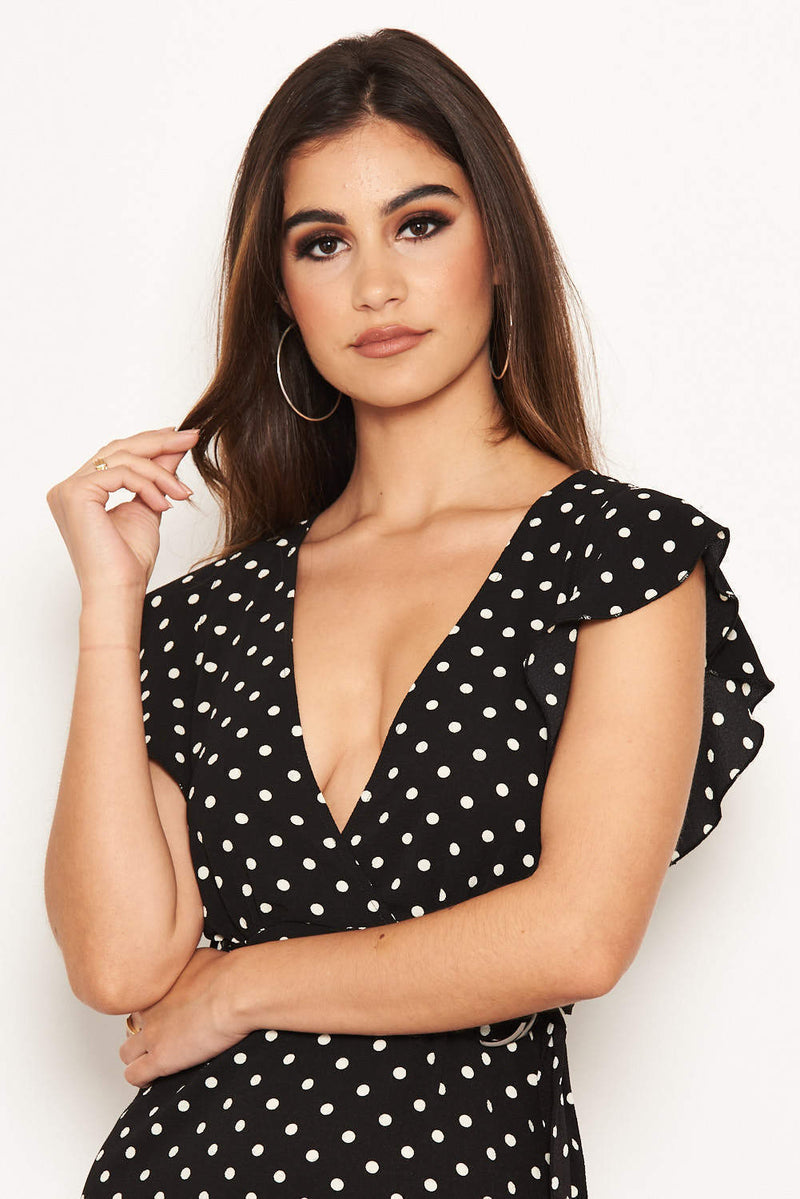 Black Polka Dot Ruffle Dress AX Paris Black Polka Dot Ruffle Dress AX Paris