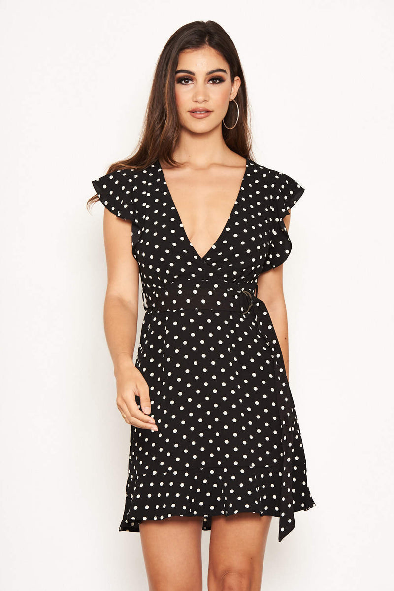 Black Polka Dot Ruffle Dress – AX Paris
