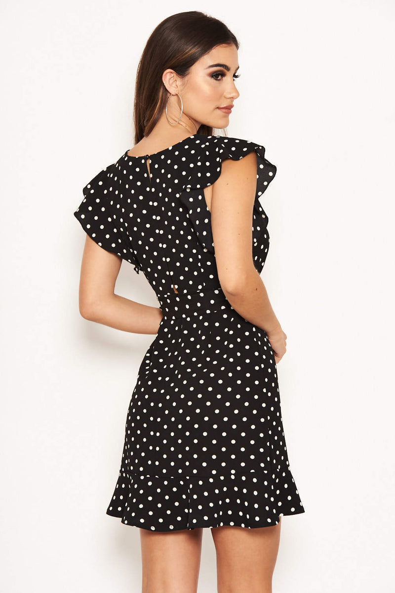 Black polka shop dot ruffle dress