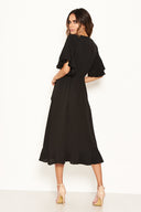 Black Midi Dress With Frill Hem And Sleeves