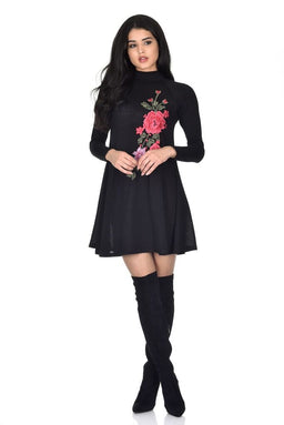 Black Embroidered Knitted Dress