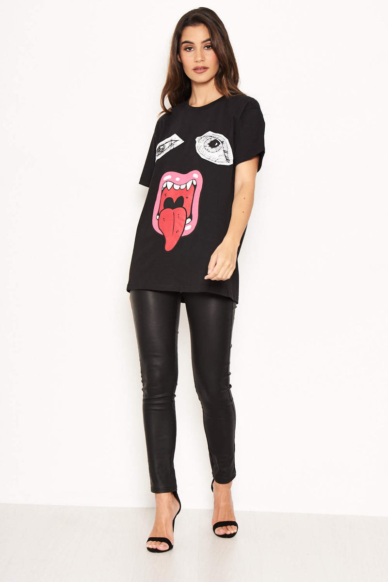 Face Print Black T-Shirt