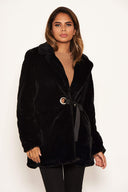 Black Faux Fur Circle Belted Coat