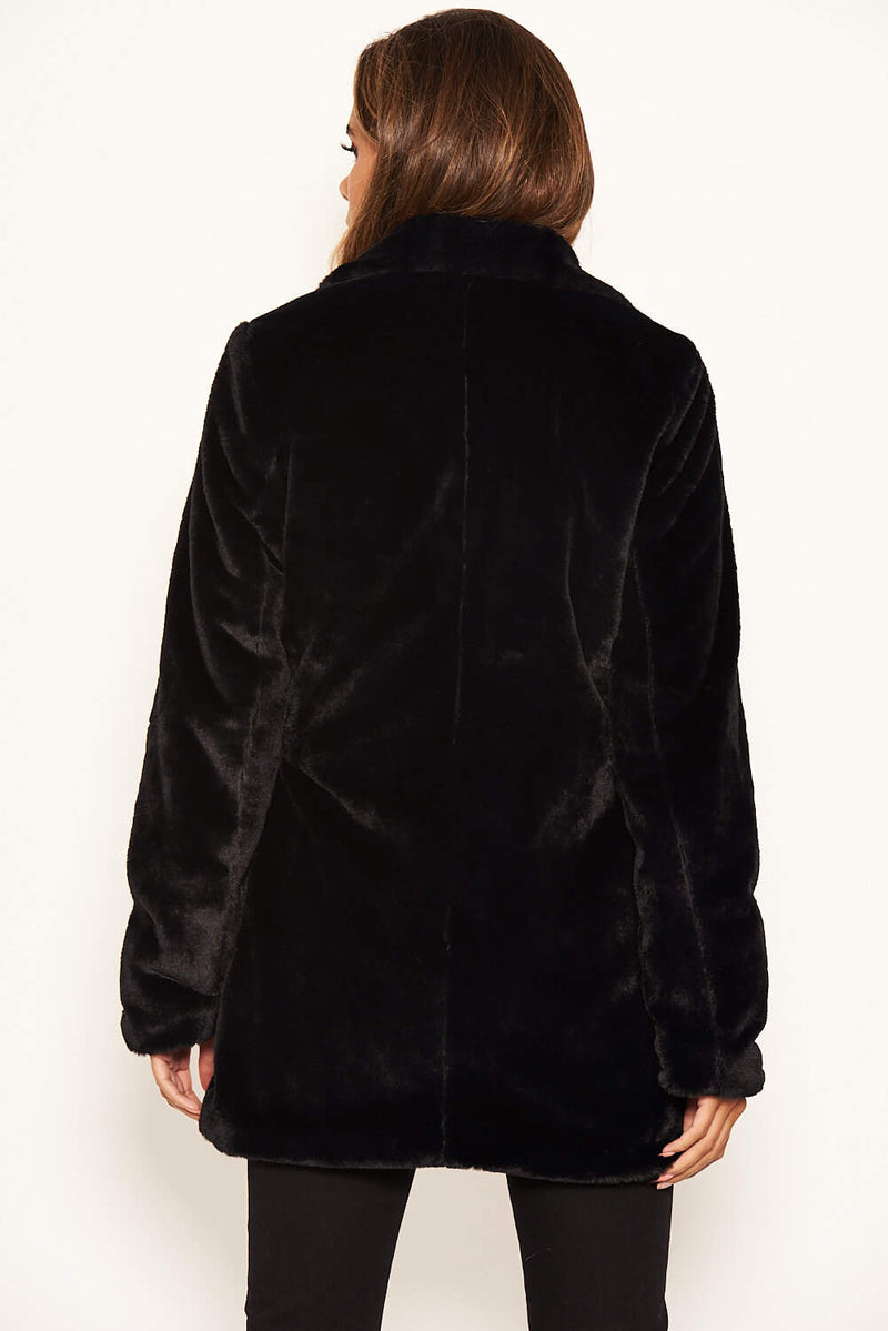 Black Faux Fur Circle Belted Coat