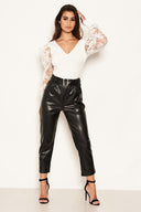 Black Faux Leather Belted Trousers
