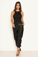 Black Faux Leather Joggers