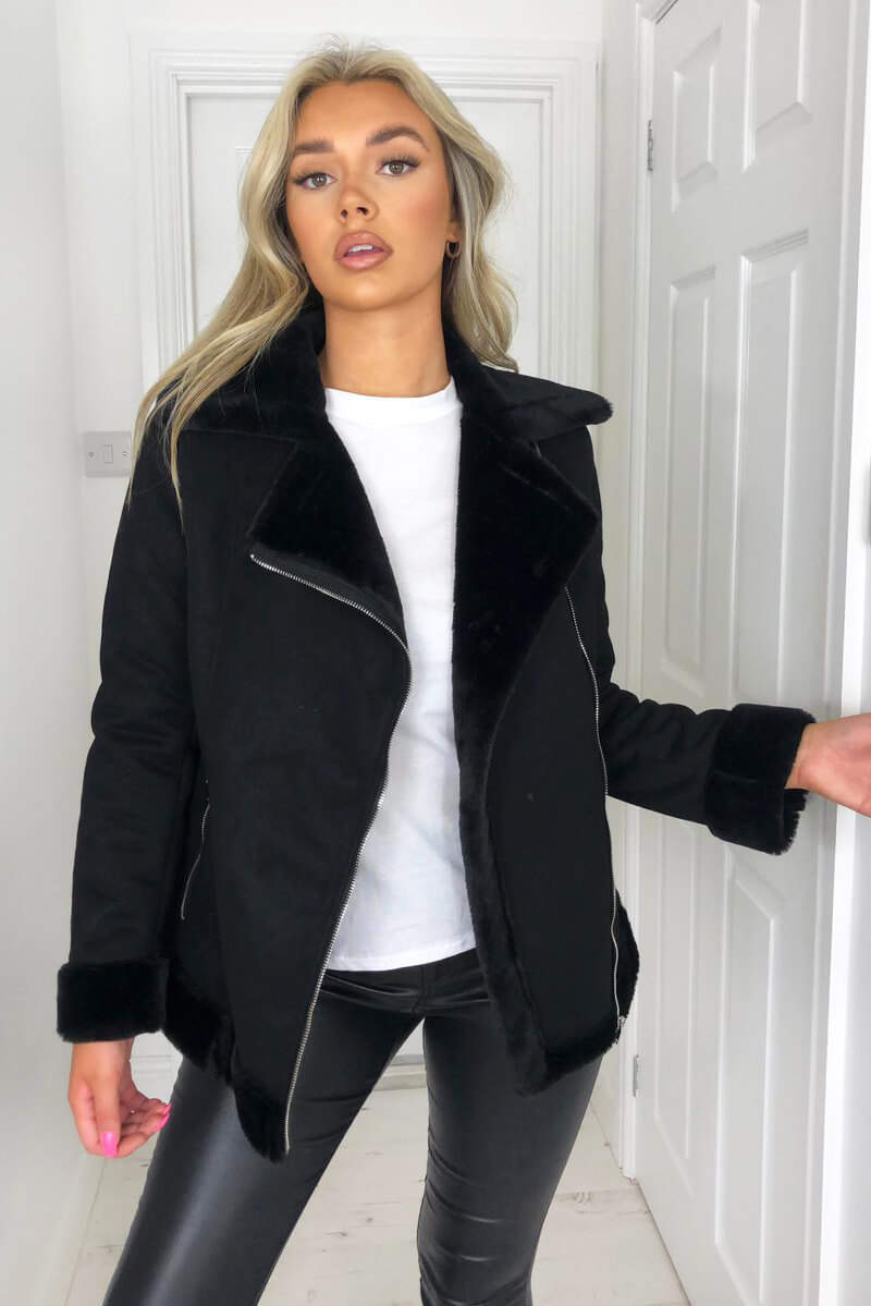 Faux Suede Jacket, Black