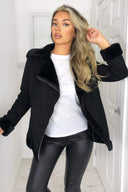 Black Faux Suede Aviator Jacket