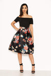 Black Floral 2 in 1 Skater Midi Dress